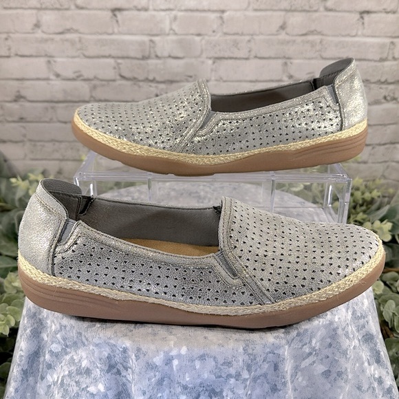 Clarks Collection Elaina Leather Pewter Espadrille Comfort Slip-on WMS 10M🩶EUC - Picture 4 of 10